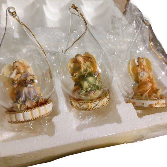 3 Vintage NIB Eluceo Victorian Style Hand Blown Glass Teardrop Angel Ornaments - Picture 2 of 3